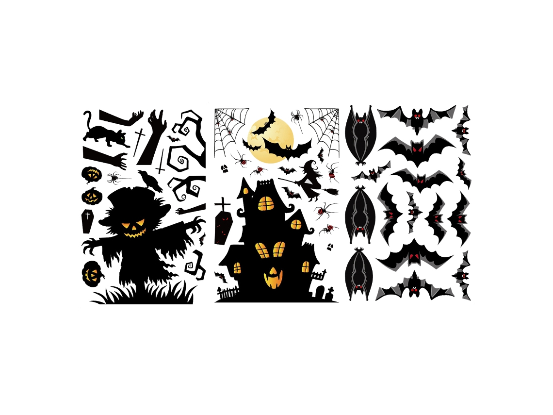 Serie de pegatinas electrostáticas con temática de Halloween, decoraciones naranjas vibrantes y sombrías, calcomanías removibles reutilizables