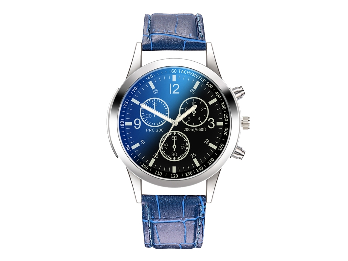 Reloj De Pulsera Para Hombre De Cuarzo Con Correa De Pu, Dial Redondo, Moda (negro+azul)