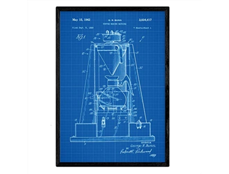 Póster NACNIC con Patente de Maquina de Cafe. con Diseño de Patente Antigua