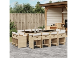 Juego de comedor de jardín de 13 piezas con cojines, mimbre sintético beige, DKD Home Decor