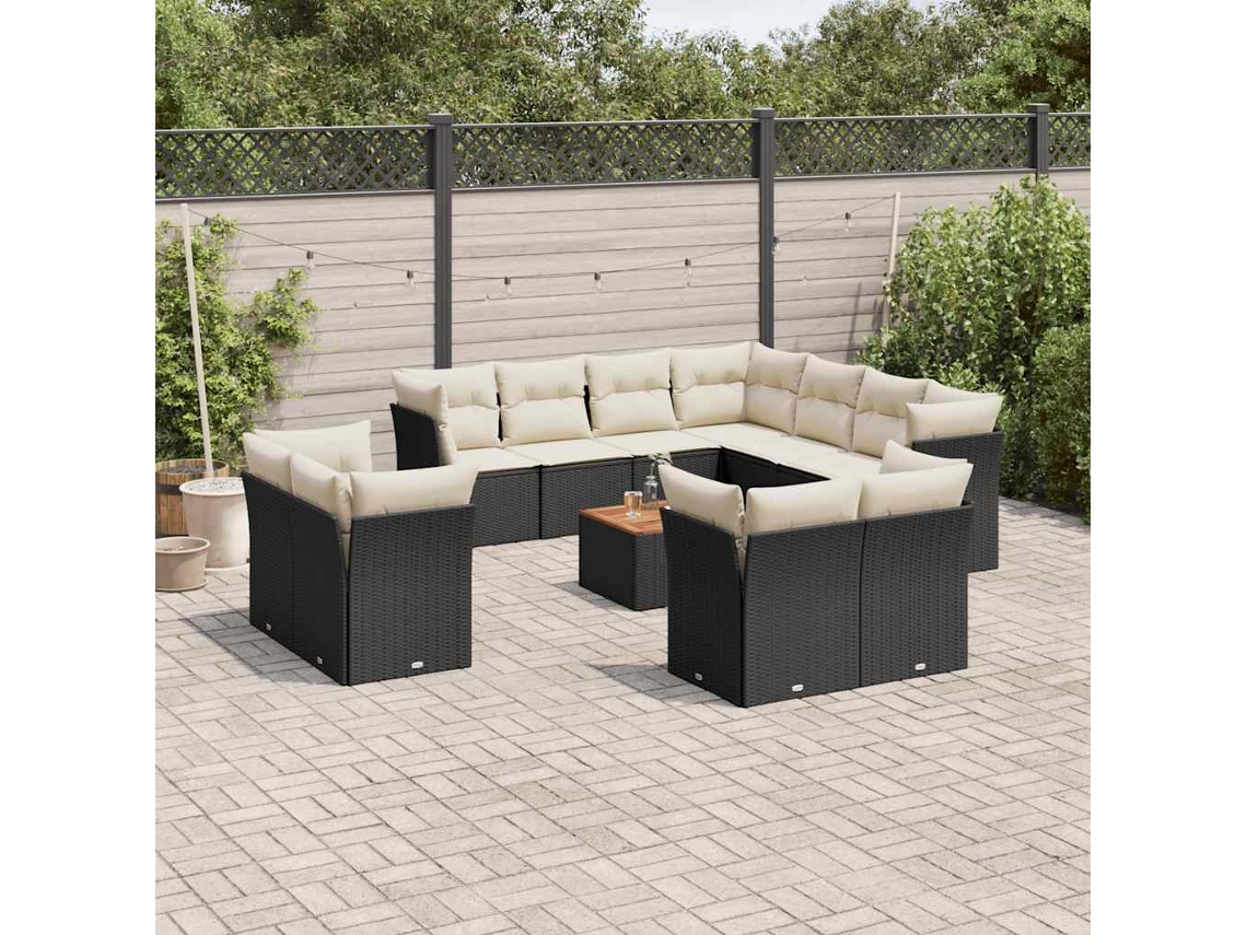 Conjunto de sofá de jardín de 12 piezas con cojines en mimbre sintético negro de DKD Home Decor