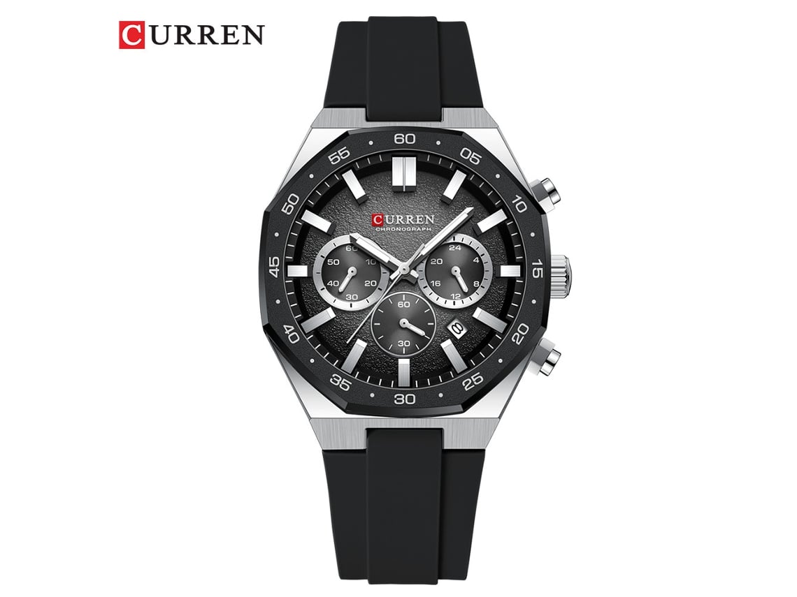 (reloj Masculino Con Cinta Negra, Caja Y Esfera En Plata) Reloj Masculino, Resistente Al Agua, Con Calendario, Reloj De Cuarzo Con Seis Agujas