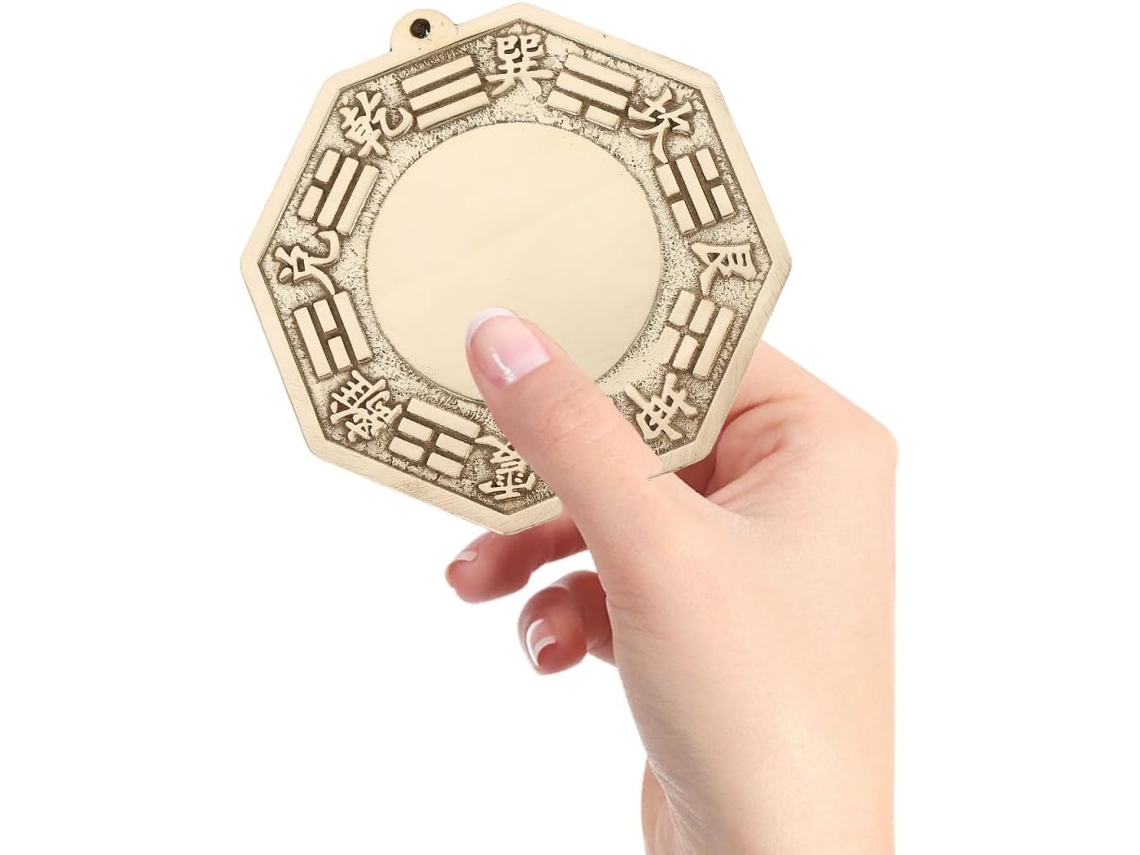Espejo Bagua Convexo Latón Dorado Hogar Decoración Exquisita Retro Colgar Puerta Atraer Suerte Prosperidad