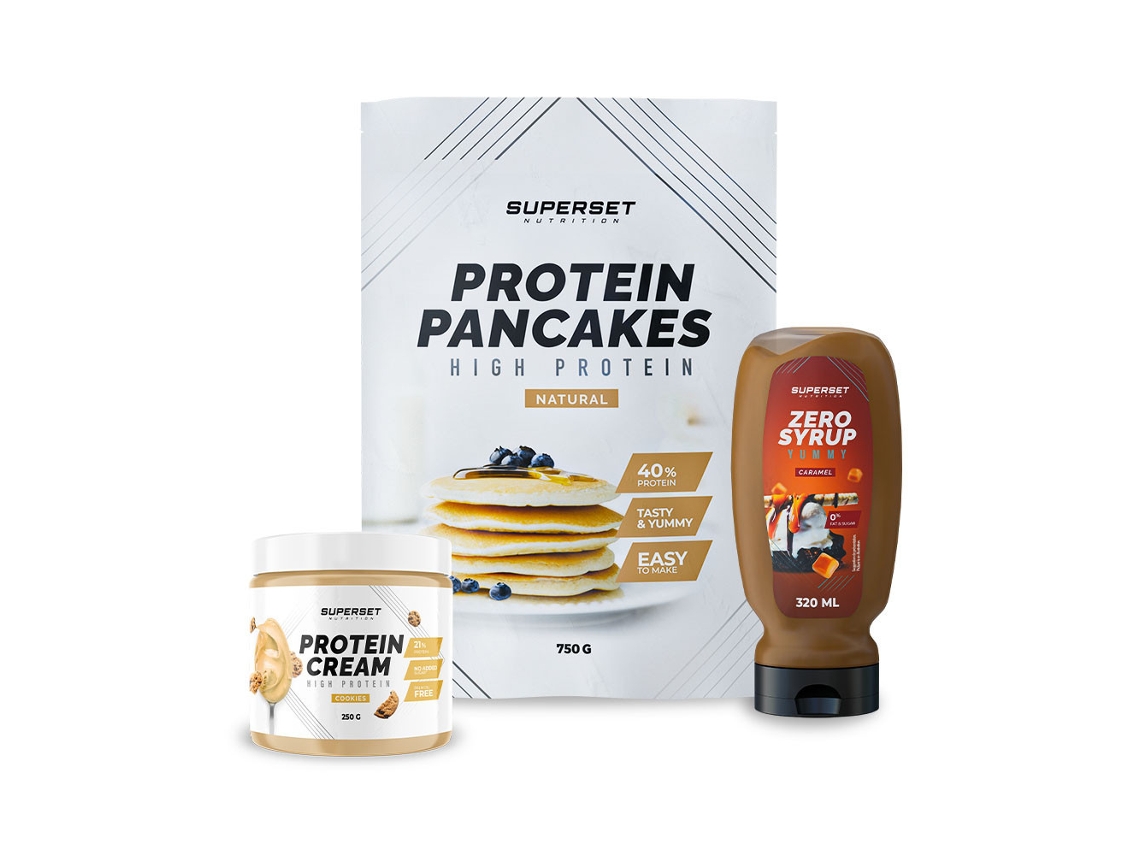 Paquete de desayuno Panqueques sencillos Crema proteica Galletas Zero Jarabe de caramelo Superconjunto nutricional