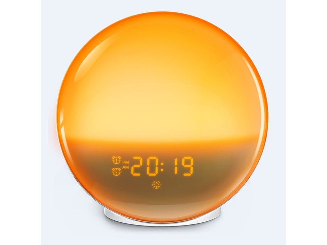 Despertador inteligente con luz LED de simulación de amanecer, luz ambiental, 2 alarmas, luz nocturna, estándar europeo Sfushos