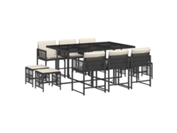 Conjunto 11 de comedor jardín VIDAXL con cojines ratán sintético negro