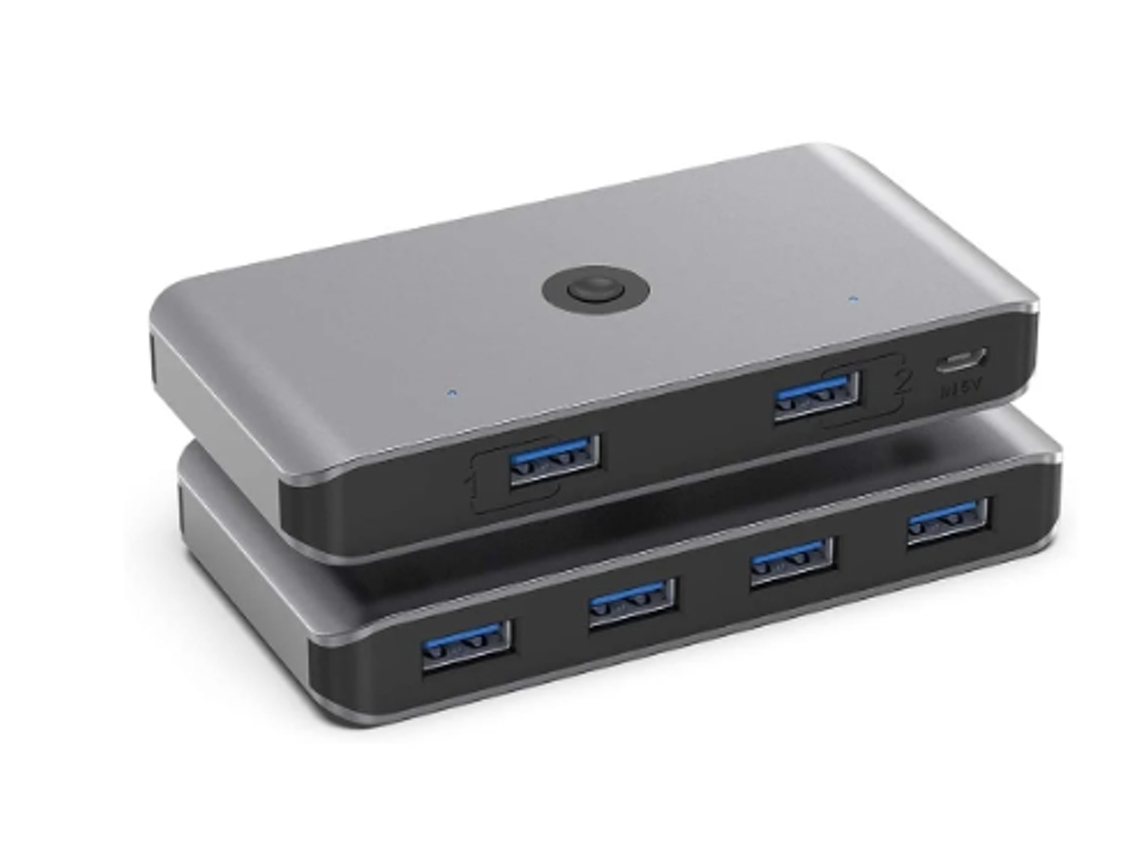 Conmutador KVM USB 3.0 de 4 puertos para 2 unidades, 2 entradas y 4 salidas, para impresora, teclado, ratón, unidad flash USB y escáner.