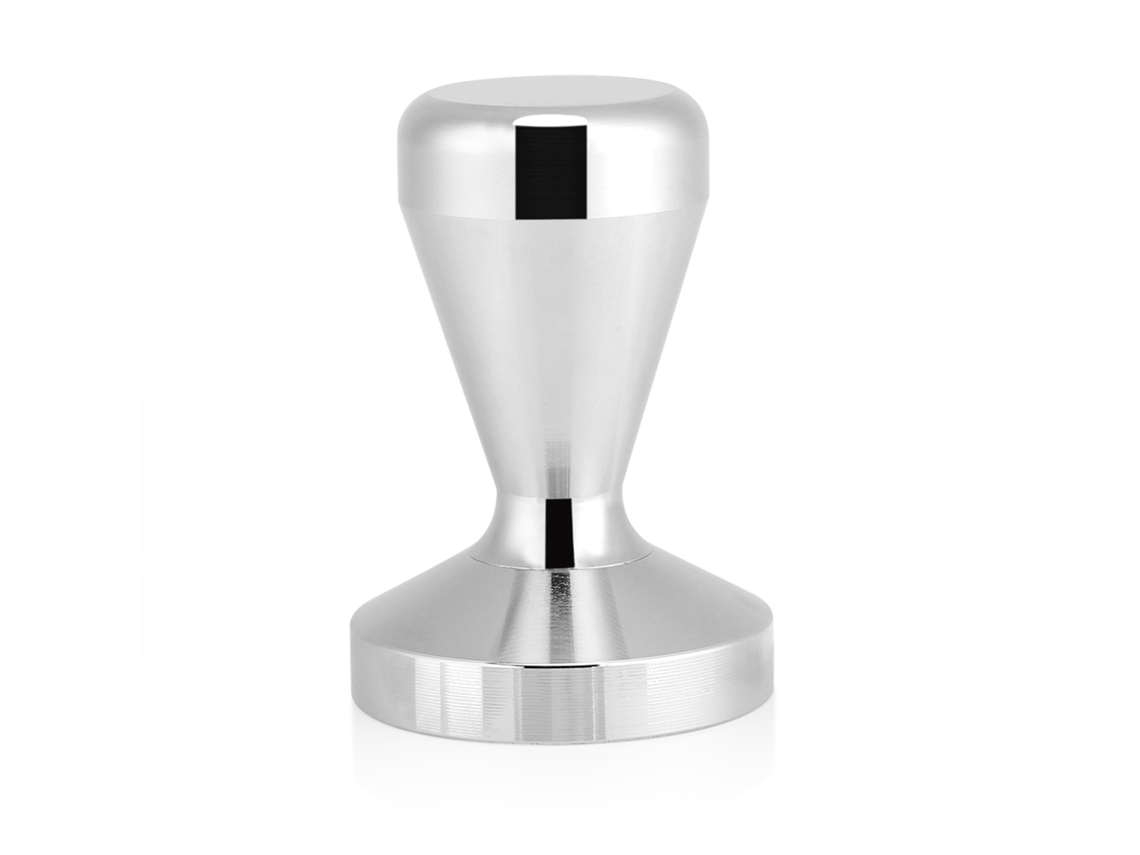 Cafetera de acero inoxidable de 57,5 ​​mm/49 mm, base plana, prensa para granos de café expreso, color plateado