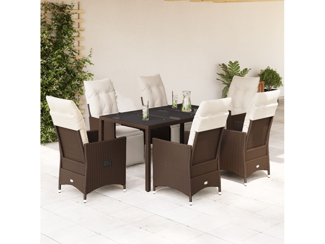 Conjunto de bistró de jardín con cojines de mimbre marrón, Dkd Home Decor