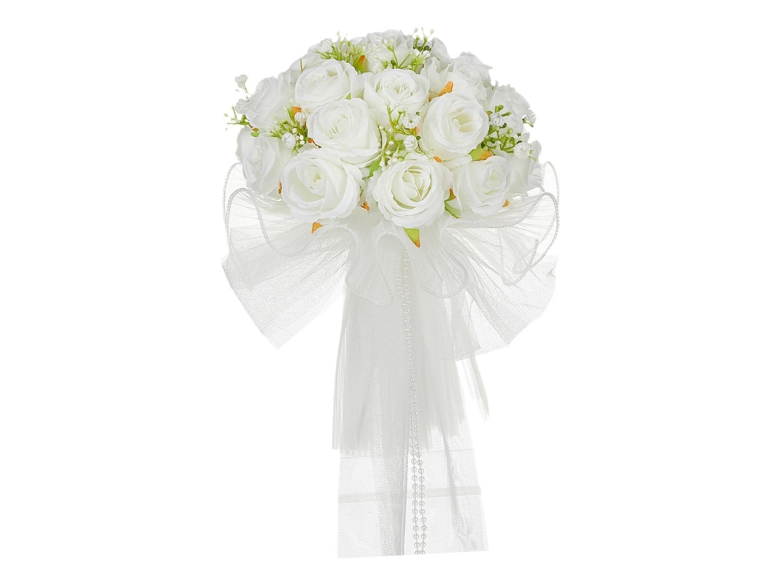 Ramo de novia, ramo de rosas artificiales blancas, slowmoose