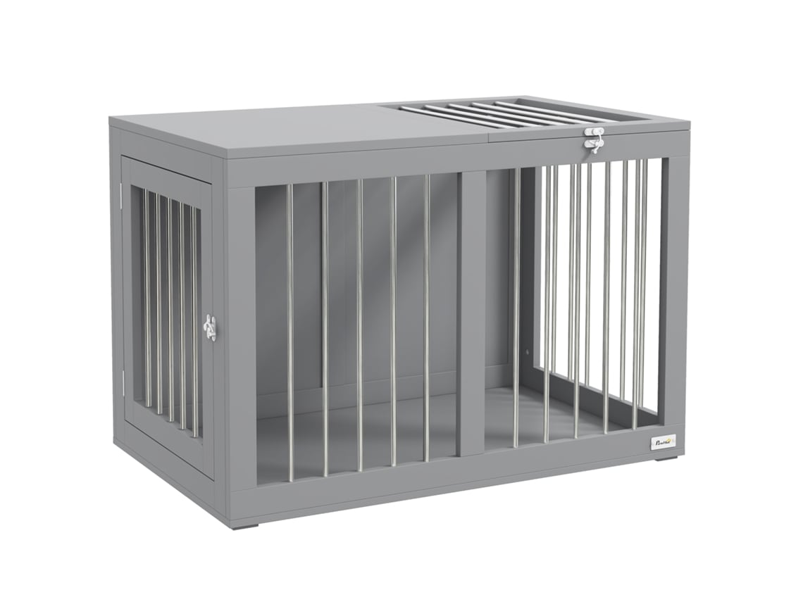 Jaula para perros de interior con 2 puertas con cerradura, buena ventilación, 80 x 50 x 56,5 cm, gris.