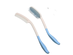 Juego de 2 cepillos para el cabello con mangos largos y diseño ergonómico, diseñados para la comodidad y facilidad de uso de las personas mayores.