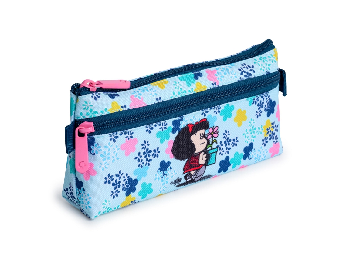 Estuche plano con 2 cremalleras de fácil apertura. Mafalda Lively Grafoplás