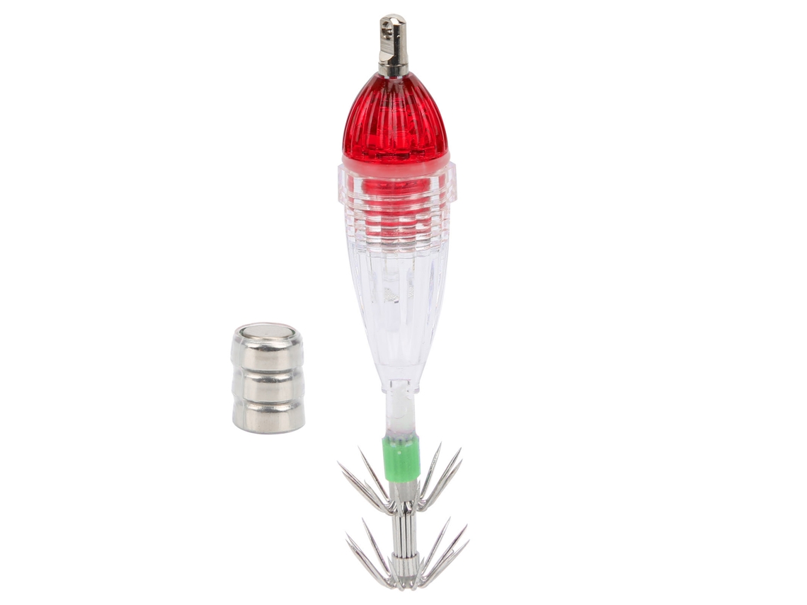 Señuelo De Pesca Con Luz Led Roja En Forma De Calamar Y Lámpara Subacuática Con Anzuelo.