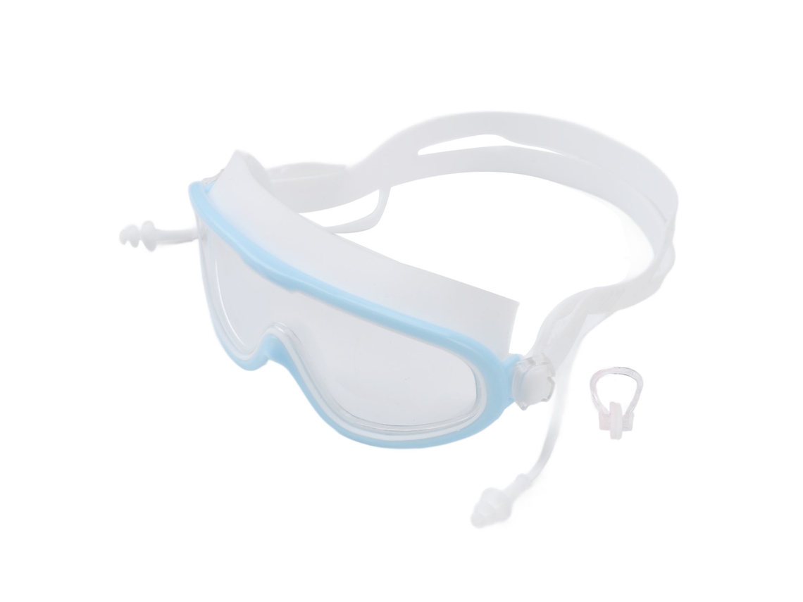 Gafas De Natación Para Niños, Montura Grande, Impermeables, Antivaho, Hd Con Clip Nasal, Azul Claro, Blanco