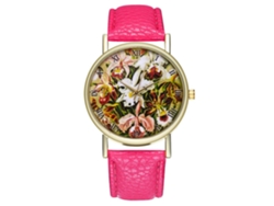 Reloj De Pulsera De Cuarzo Para Hombre Con Correa De Pu, Estilo Moderno, Rosa Y Rojo.