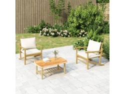 Conjunto de jardín de bambú de 2 piezas con cojines en blanco crema, Dkd Home Decor