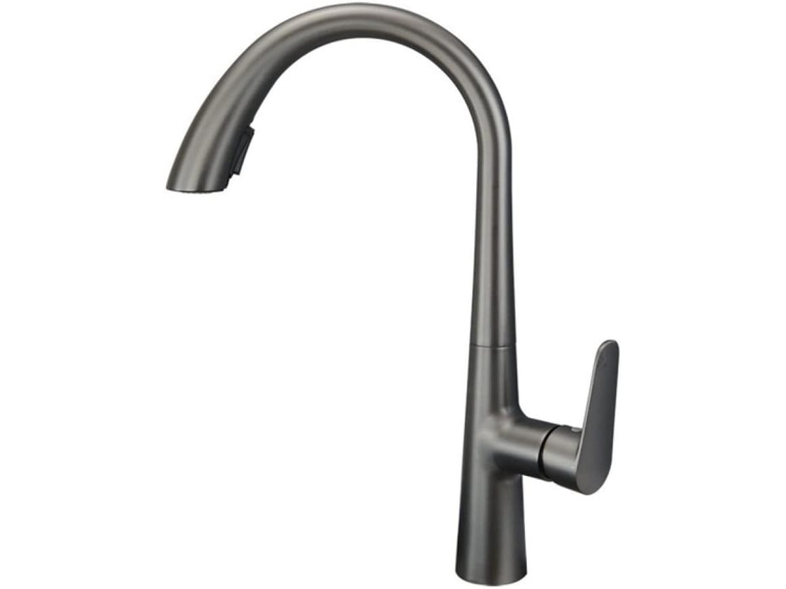 Grifo De Cocina Extraíble De 60 Cm En Color Gris Plomo Con Agua Fría Y Caliente Y Fregadero Giratorio.