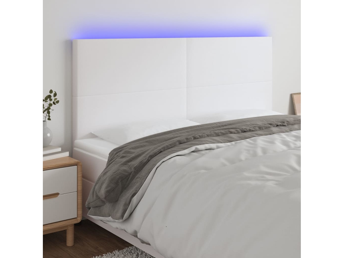 Cabecero Con Luces Led Cuero Sintético Blanco 160x5x118/128 Cm