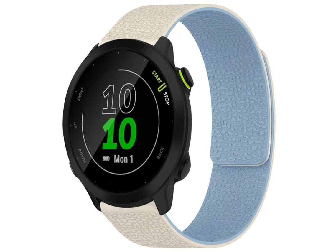 Bracelete Para Garmin Forerunner 45 / 45s / Swim 2 (18mm) - Silicone Magnético - Textura De Lichia Branco E Azul