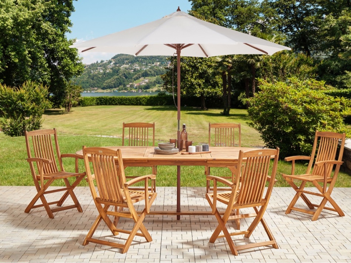BELIANI Maui Ii Mesa con Sillas y Sombrilla en Madera de Acacia Marrón Claro 270X270X237