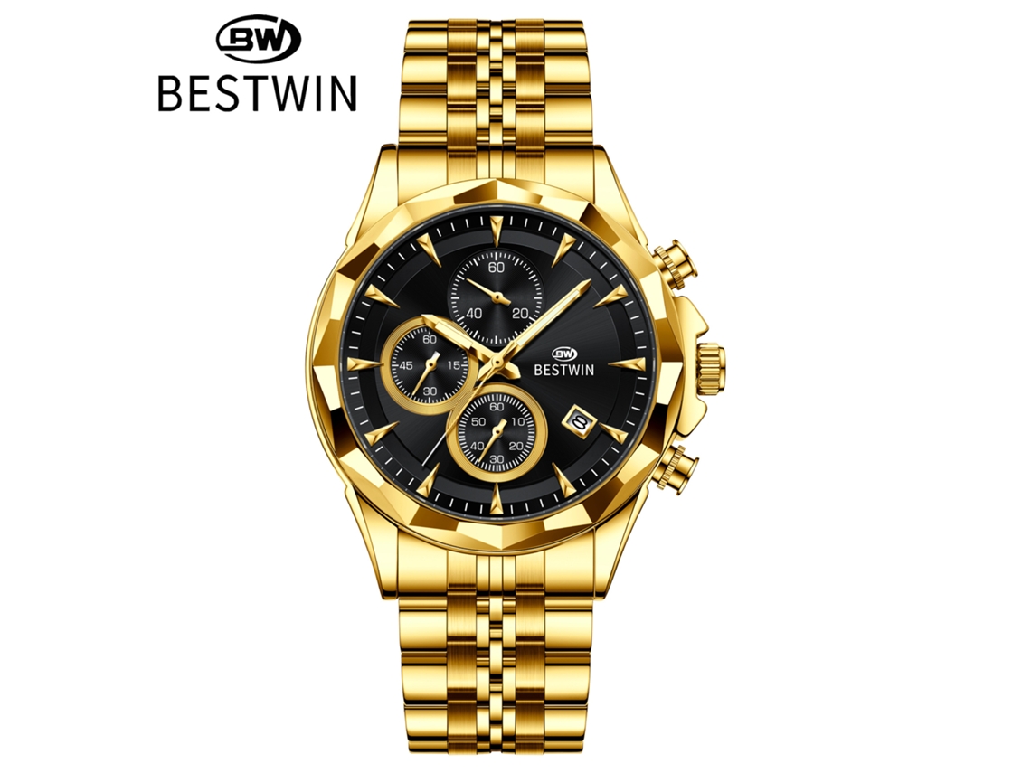 Reloj De Pulsera Personalizado De Seis Manecillas Para Hombre (caja Dorada Y Color Negro)