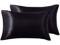 Funda De Almohada De Seda - Negro 13-51*102Cm*2(20*40) - 100% Satinado De Poliéster - Ultra Liso Y Liso - Funda De Almohada De Satén Con Sobre JEIIBRZUI