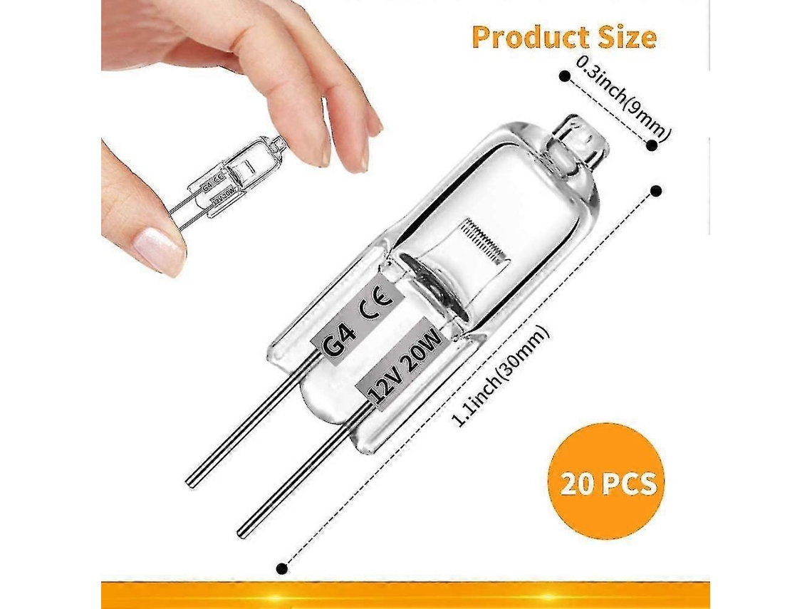 Rebe-20 Bombillas Halógenas G4, 20w 12v, Lámparas Claras De 2 Pines, Para Cocina, Iluminación De Interiores Y Fixtures De Techo