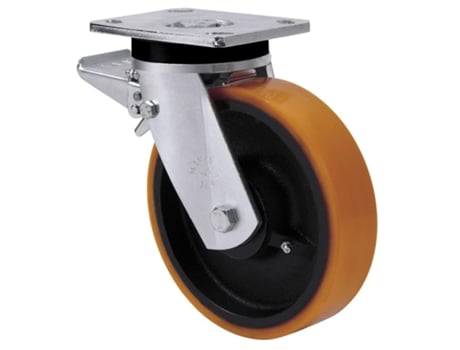 Rueda giratora placa freno 10slrfd200-hub hierro-poliur.naranja eje bolas ALEX