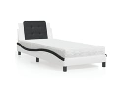 Cama Con Colchón Cuero Sintético Blanco Y Negro 90x200 Cm
