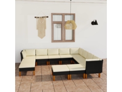 Conjunto de jardín de 12 piezas con cojines en mimbre sintético negro de DKD Home Decor