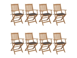 Sillas de jardín plegables DKD Home Decor de 8 piezas con cojines de acacia maciza