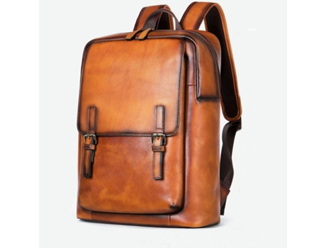 Mochila de cuero genuino Bolsa para computadora portátil vintage Mochila informal resistente al agua para hombres-2247 Marrón