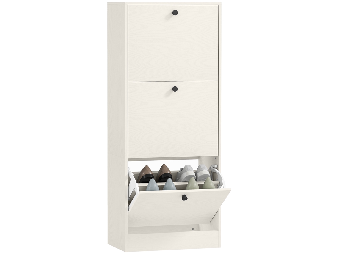 Zapatero Compacto De 3 Puertas, De Madera Blanca.