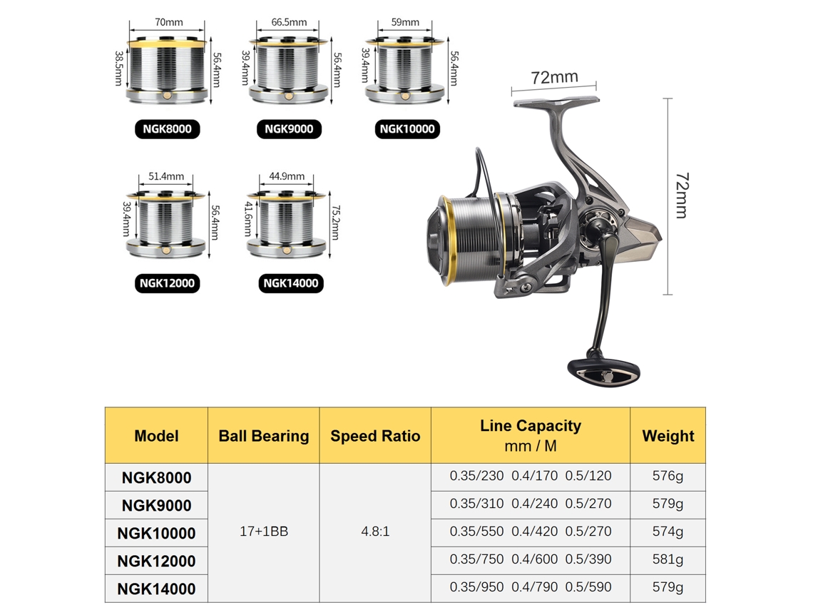 Molinete De Pesca Spinning 17+1bb 4.8:1 Com Alça Intercambiável Esquerda E Direita Metal