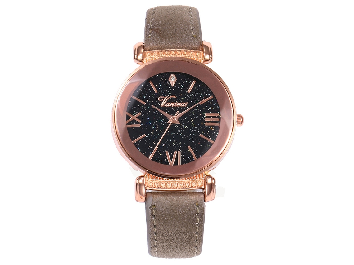 Reloj De Cuarzo Vansoar Para Mujer Con Correa De Piel Sintética Y Diamantes De Imitación, Esfera Gris Brillante.