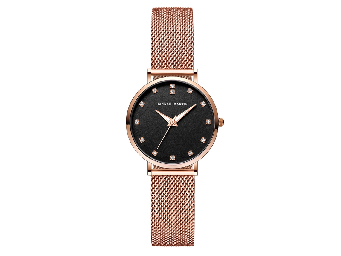 Reloj De Pulsera Para Mujer Con Brazalete De Malla Fina, Movimiento De Cuarzo, Diseño Sencillo, Diamantes Negros.