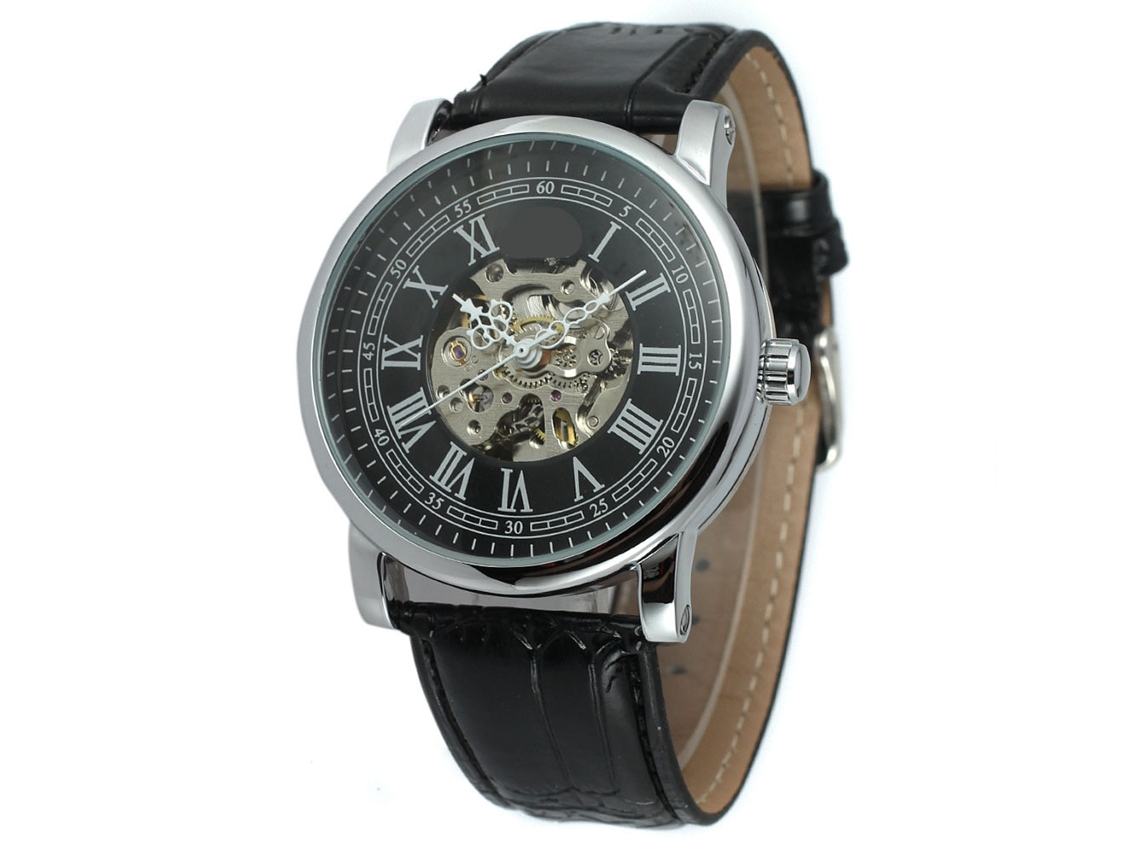 Reloj Mecánico Automático Forsining Para Hombre, Resistente Al Agua Hasta 30 M, Negro Y Plateado.