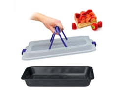 Relaxdays Bandeja De Horno Con Tapa, Portatartas 3 En 1, 40,5x32,5cm, Molde Hornear, Cubierta Transporte, Negro/azul