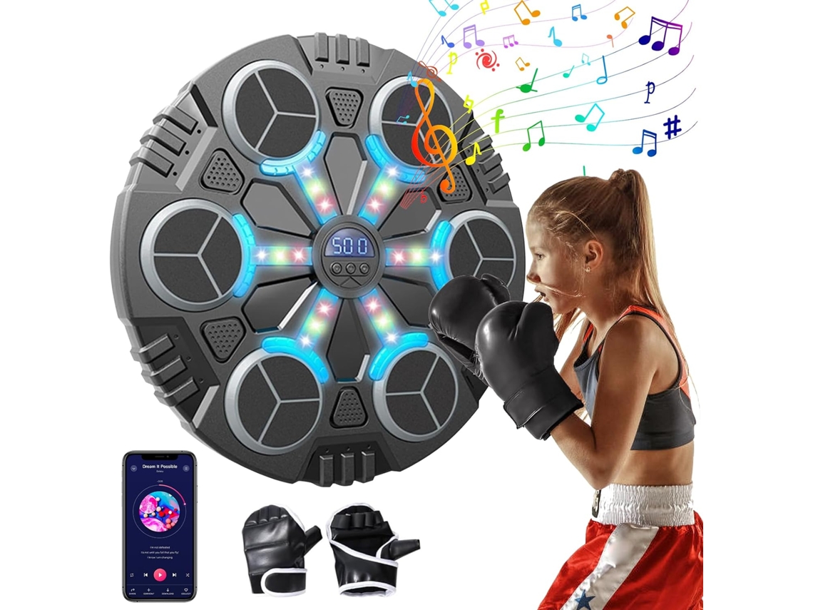 Máquina de Boxeo Musical con Guantes de Boxeo, LED Electrónico, 3 Velocidades, Bluetooth, Regalo para Niños Zeuxo