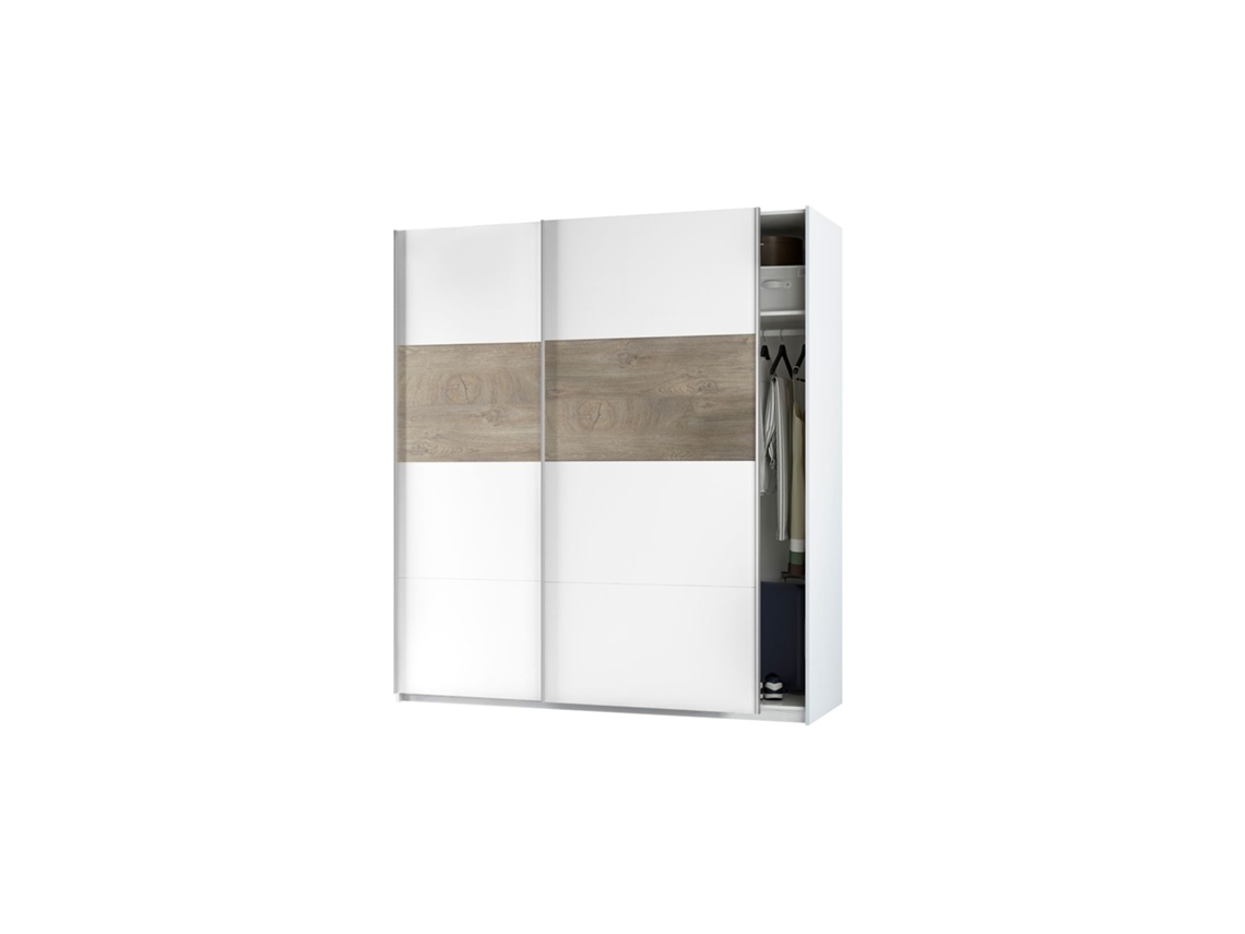 Armario Aikos 180 2 puertas correderas Blanco Artik (Blanco Mate) – Roble Alaska 180 x 200 x 60 cm