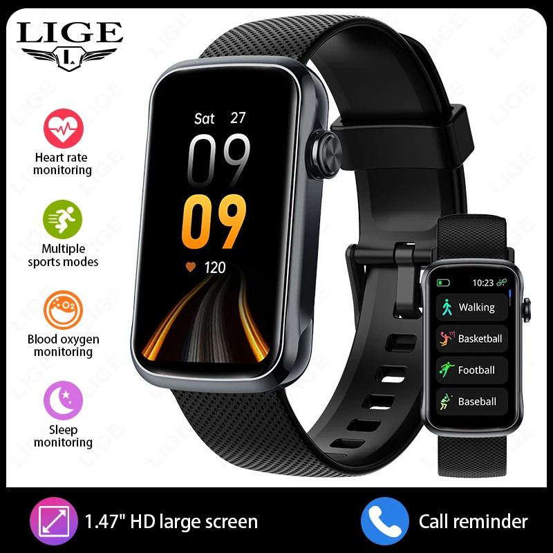 Pulsera inteligente (negra), monitorización de frecuencia cardíaca y oxígeno en sangre, resistente al agua IP68, deportiva.