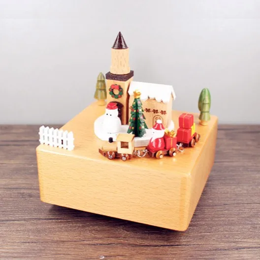 Caja de música navideña de madera vintage hecha a mano con mecanismo de cuerda. MDUG (Estilo 5)