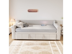 Sofá Cama 90/180x190 Cm, Brazos Anchos, Bluetooth, Usb, Almacenaje, Terciopelo Beige