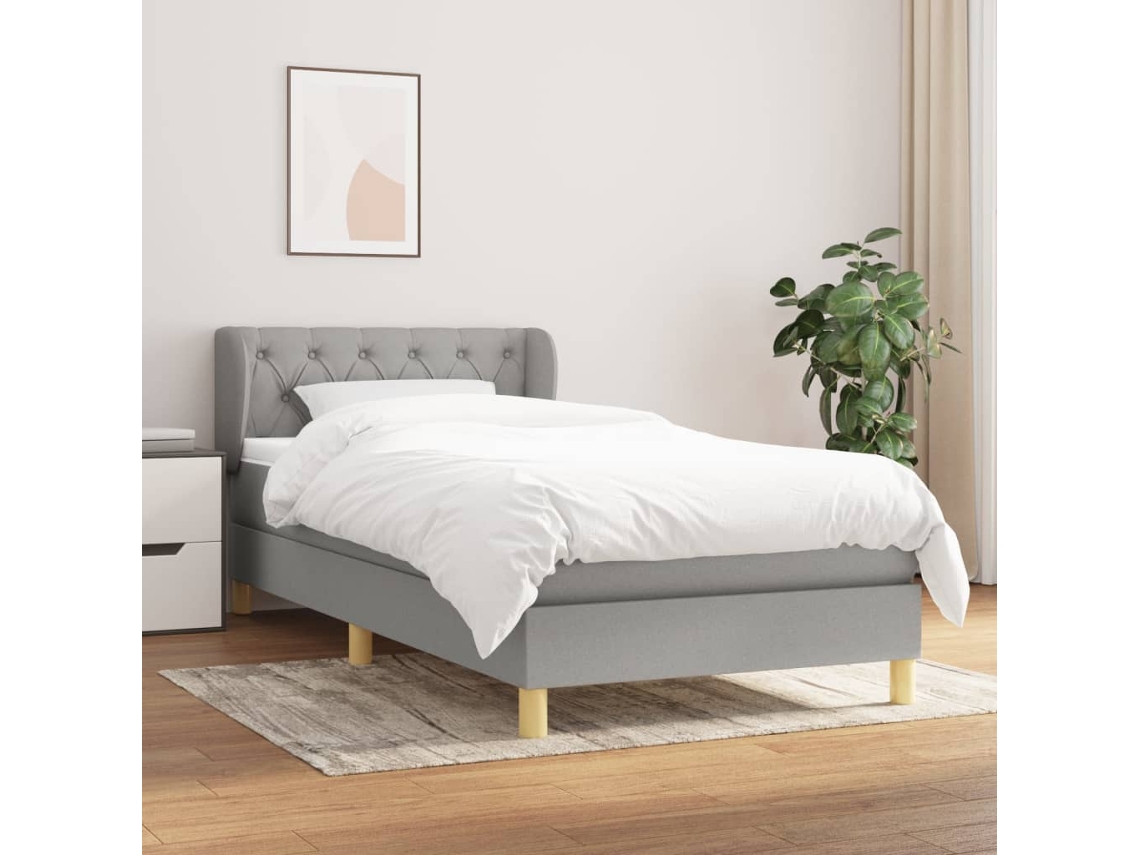 Cama Individual | Cama Box Spring Con Colchón Tela Gris Claro 80x200 Cm