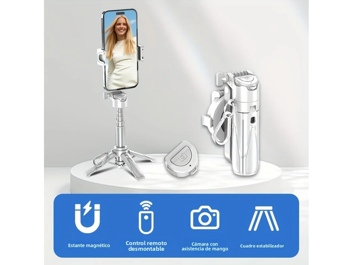 Palo de selfie magnético con trípode y control remoto, monopié portátil Mdug (blanco)