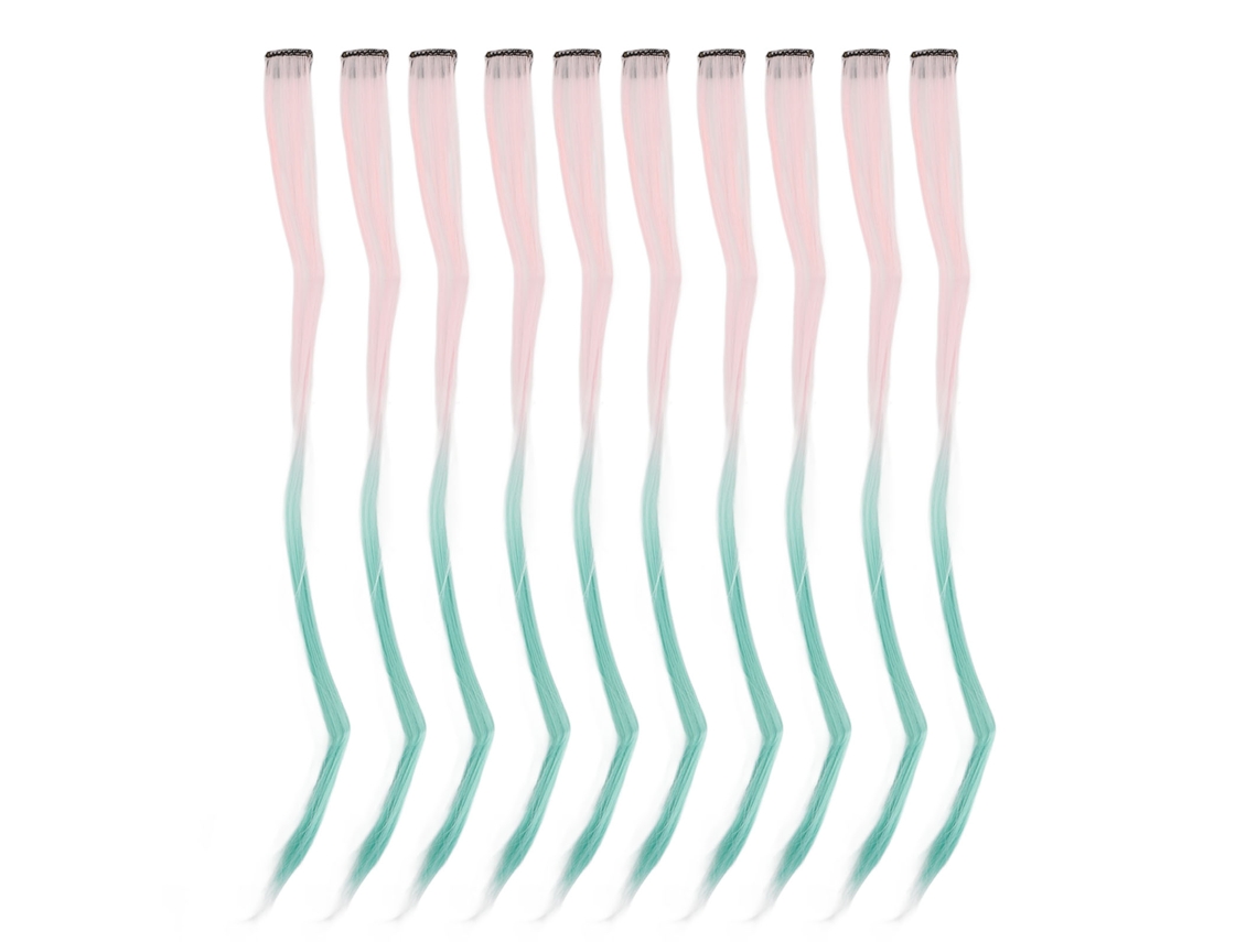 2026-10pcs Clip In Mechones De Pelo Largo Recto Colorido Resaltes Rosa Degradado Verde Hierba Accesorio De Pelo Individualmente Envuelto