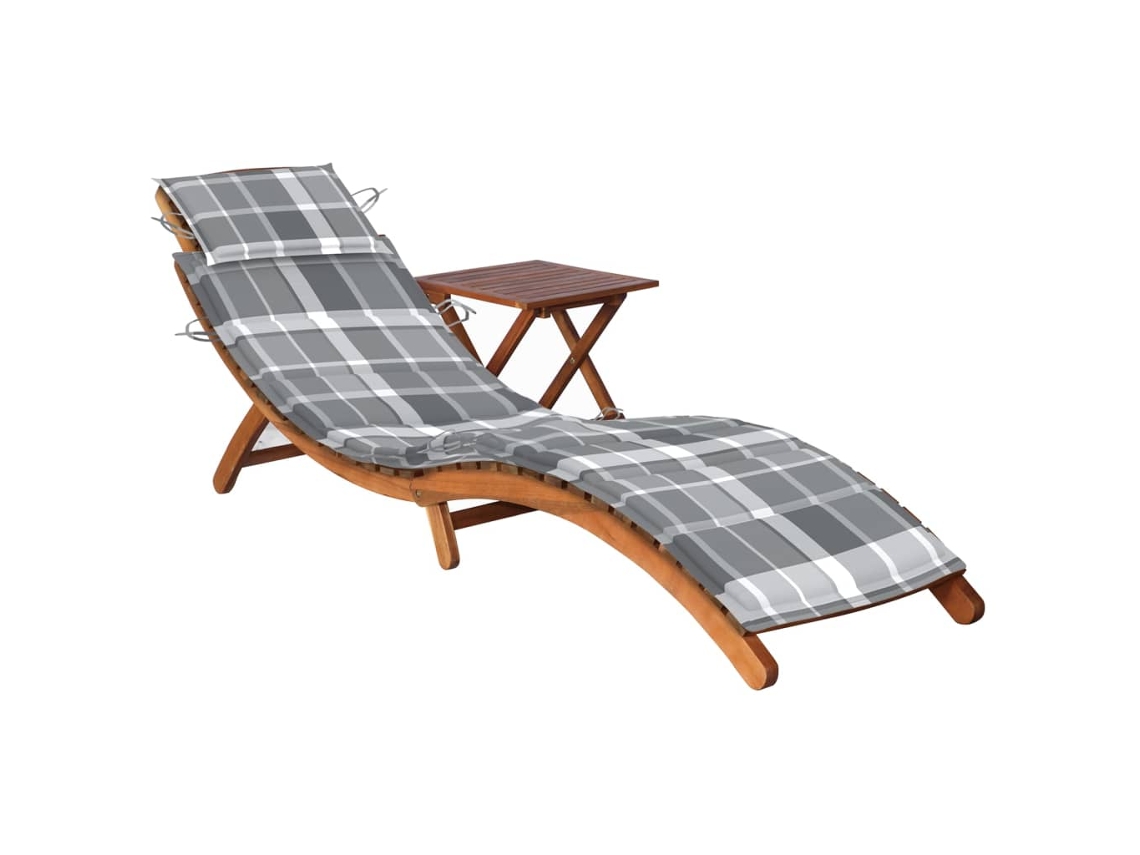Tumbona Lounger de Jardín con Mesa y Cojín Madera de Acacia Maciza
