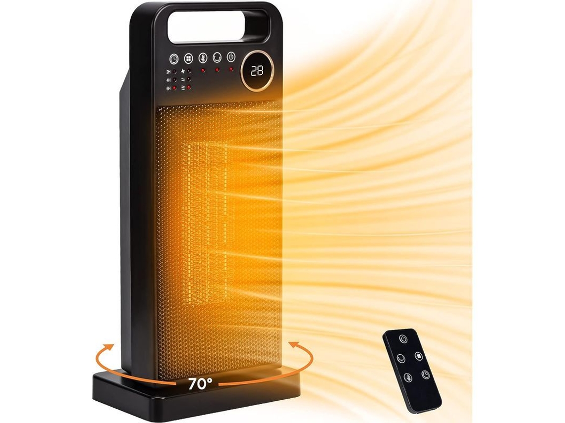 Calefactor Eléctrico Para Baño Ptc De 2000 W, Termostato Ajustable, Temporizador De 2 A 12 Horas, Oscilación De 70°.