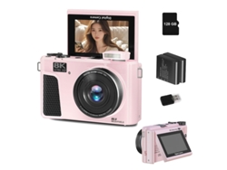 Cámara Digital Wd3 Szsmart 8k 88mp Autofocus Vlogging Con Wifi, Pantalla Flip 180° 3" Y Zoom 18x Para Youtube – 128gb + 2 Baterías - Rosa